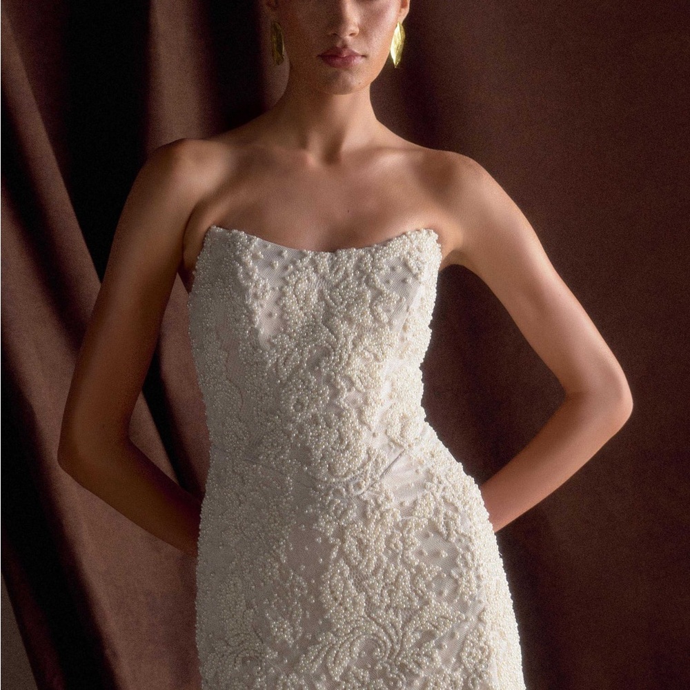 Meshki Eva Hand Beaded Pearl & Lace Mini Dress - White XS